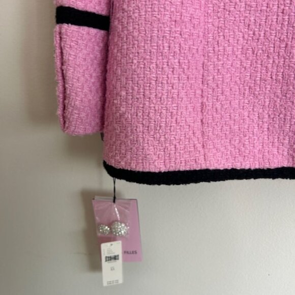 Anthropologie Avec Les Filles Contrast Pink Tweed Jewel Lined Blazer NWT - Picture 10 of 16